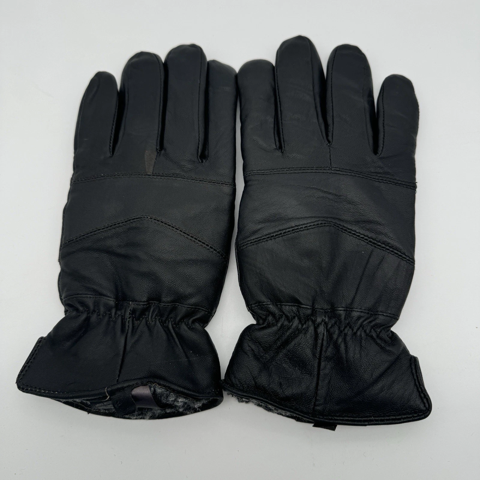 VTG Men’s Black Leather Gloves Medium Insulated Lined Winter Cold Weather