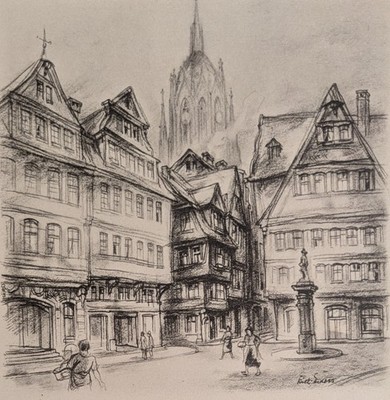 Frankfurt Altstadtplatz Saalgasse Kupferdruck Richard Enders 1935/36 i.d.P sign.