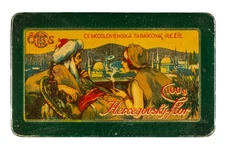 Rare 1920s Czech”HercegovskyFlor“ litho hinged 100 gm tobacco tin in good cond