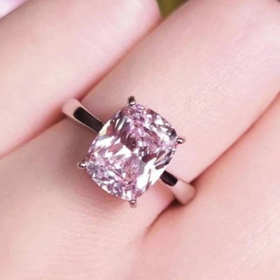 6Ct Cushion Cut Lab Grown Fancy Pink Diamond Solitaire Ring 950 Platinum