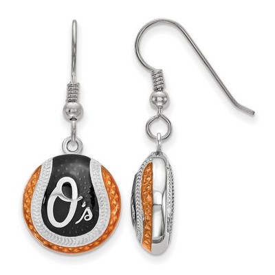 Baseball-Ohrhänger Sterlingsilber rhodiniert Baltimore Orioles Emaille