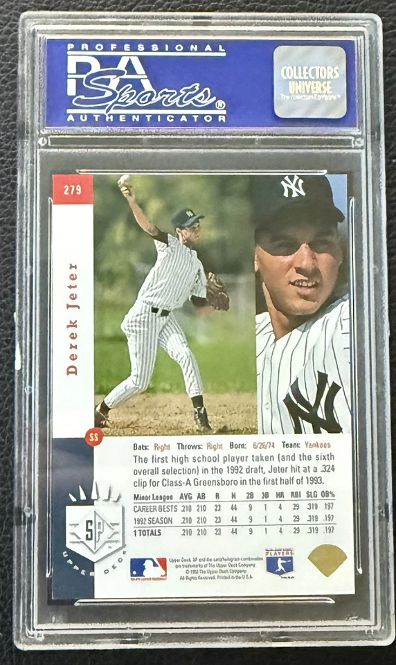 SP Foil Baseball 1993 #279 Derek Jeter novato PSA 8 casi nuevo-como nuevo Foto 2 de 3