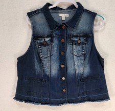 Denim EST. 1946 Dark Denim With Fade Vest Button Up Front Women's 18/20W Pockets