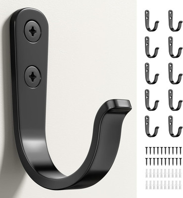 10Pcs Wall Hooks for Bathroom, Kitchen, Closet, and Garage - Black Metal Hooks f