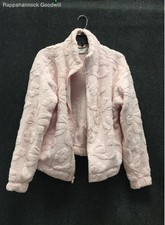 NWT Gilly Hicks Women's Pink Sherpa Jacket Floral Bow Jacquard Full Zip Sz M