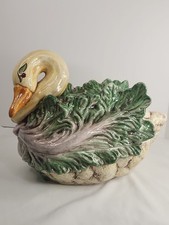 Italian Majolica Vegetable Swan Tureen Casserole Decorative Centerpiece