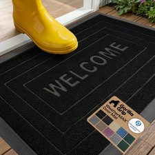 GORILLA GRIP WeatherMAX Door Mat, Indoor Outdoor Use, 35x23, Black Welcome