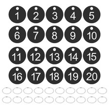 20Pcs 1-20 Number Tags Round ID Number Key Tags with Key Rings White-Black