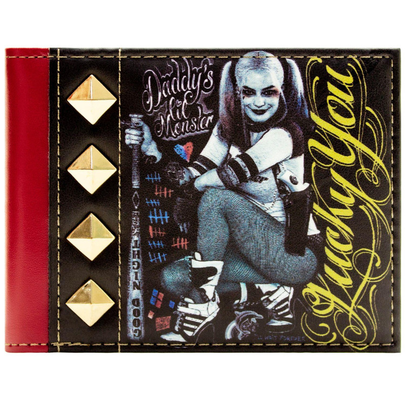 Harley Quinn Daddy's Lil Monster Lucky You Studded Bi-Fold ID Card Wallet