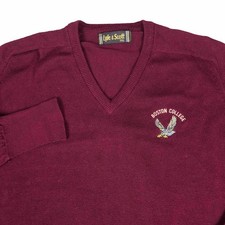 VTG Lyle & Scott X BOSTON COLLEGE V-Neck Red Cotton Sweater Mens XXL Made in USA