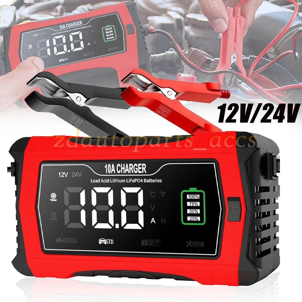 Smart 10A Battery Charger for Lifepo4 Lead Acid 12V/24V - Auto Maintainer Smart 10A Battery Charger for Lifepo4 Lead Acid 12V/24V - Auto Maintainer