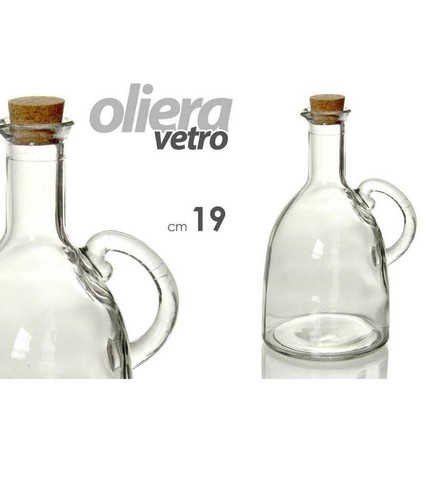 BOTTIGLIA AMPOLLA OLIERA ACETO TAPPO SUGHERO CON MANICO 580ML 19CM VETRO 775000 - Foto 1 di 2