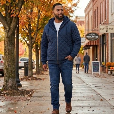 Atlas For Men 2XL Navy Blue Quilted Zip Hoodie Sherpa Lined Heavyweight Jacket