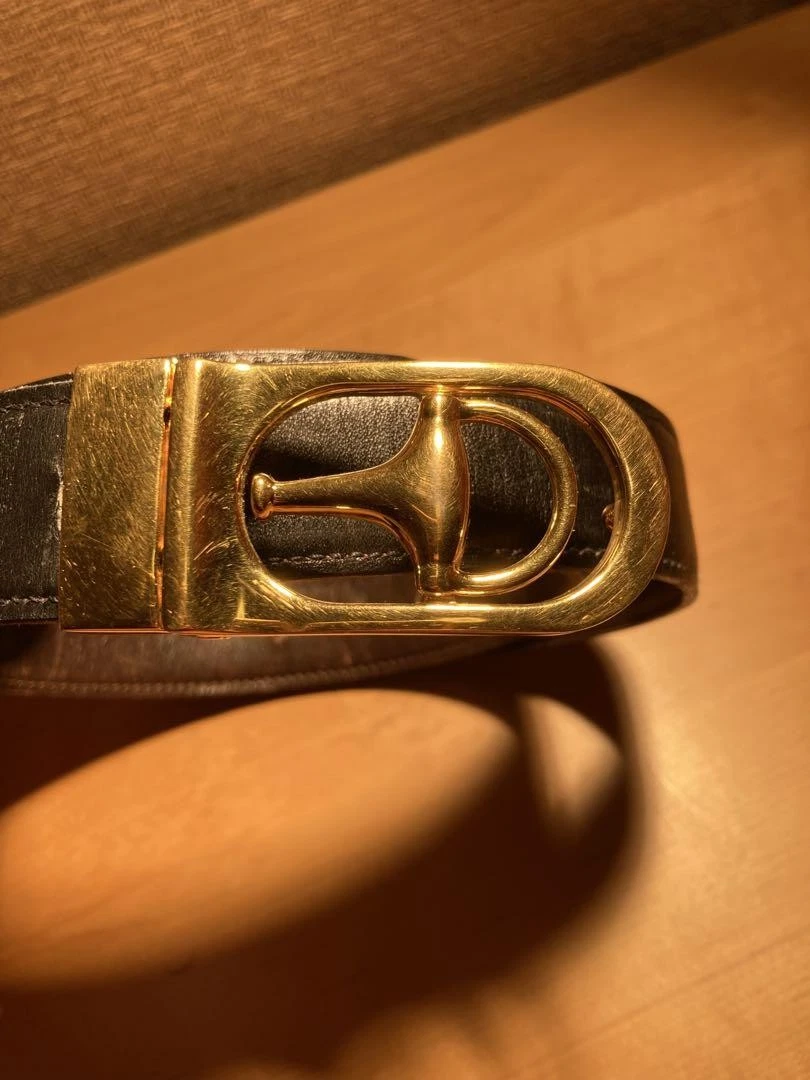 ancienne ceinture GUCCI Horsebit boucle métal or réversible italie golf japon