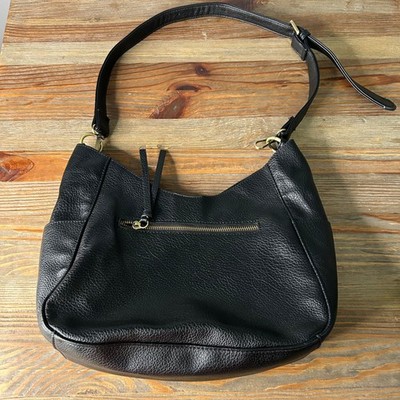 Joy Susan Black Vegan Leather Hobo Crossbody Bag Adjustable Strap Medium
