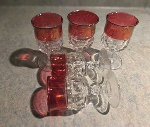 5 Vintage Tiffin-Franciscan Kings Crown Ruby Thumbprint Wine Glasses Cordial