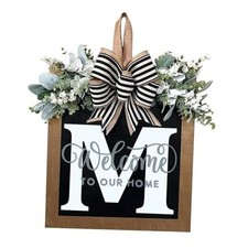 Last Name All Year Round Front Door Wreath with 26 Initial Letter Welcome M