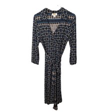 Talbots Womens Sz 10 Pullover Dress V Neck A Line Tie Waist 3/4 Balloon Sleeve
