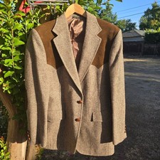 Vintage Levis Western Wear Blazer 40R Brown Tweed Suede Elbow Shoulder Patches