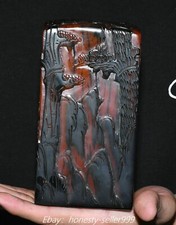 5.9" China Shoushan Stone Pine Tree House People Bridge Landscape Seal Signet