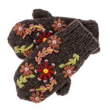Ganz Knit Embroidered Floral Mittens, Gray (MX194497A)