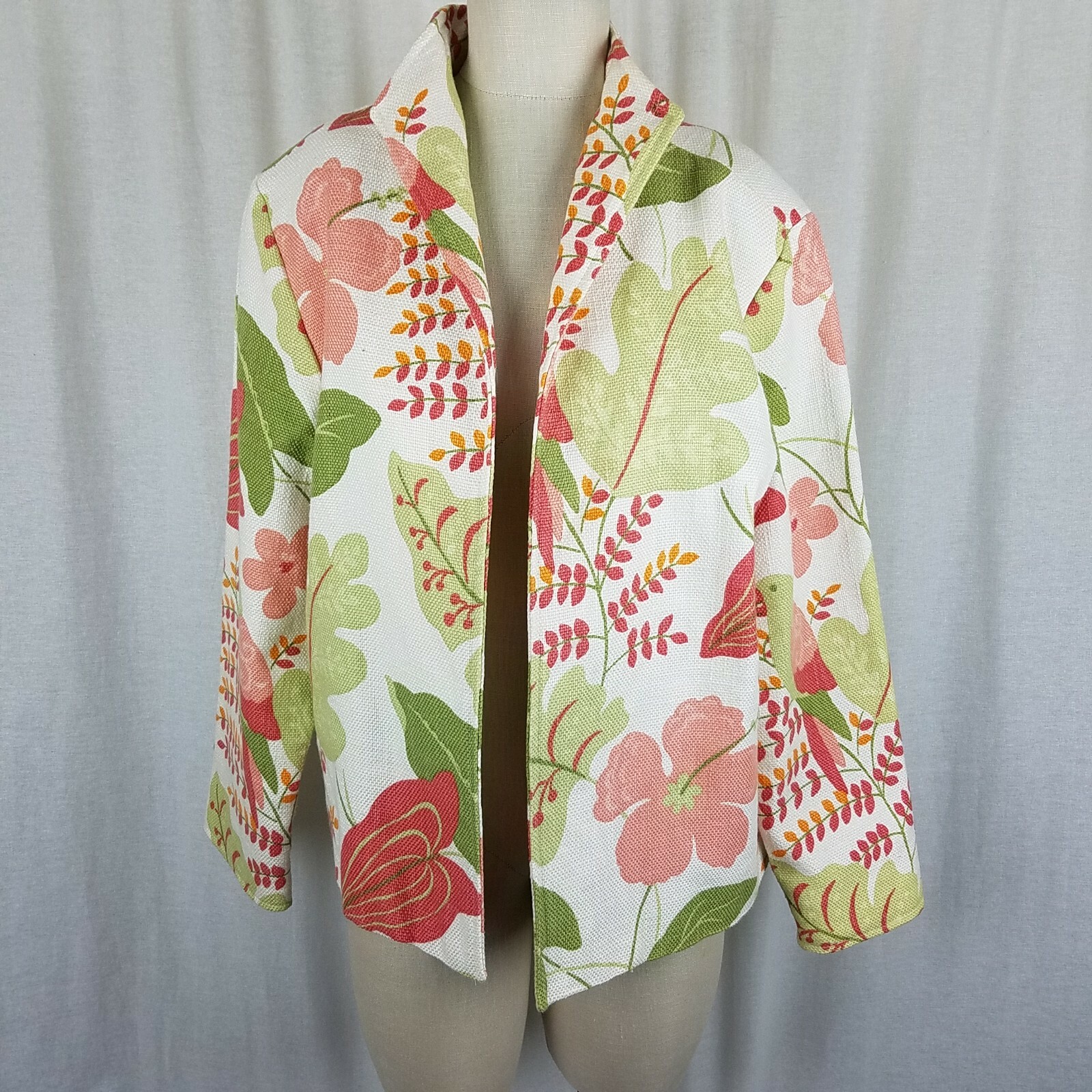 Giacca blazer donna dipinta pony tessuto arazzo floreale brillante M unica USA