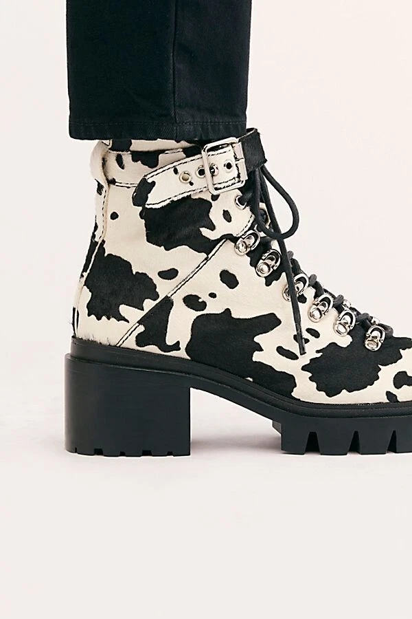 Bota Free People Jeffrey Campbell Estampada Cuadros Con Cordones Color Vaca Talla 6.5 Foto 3 de 4