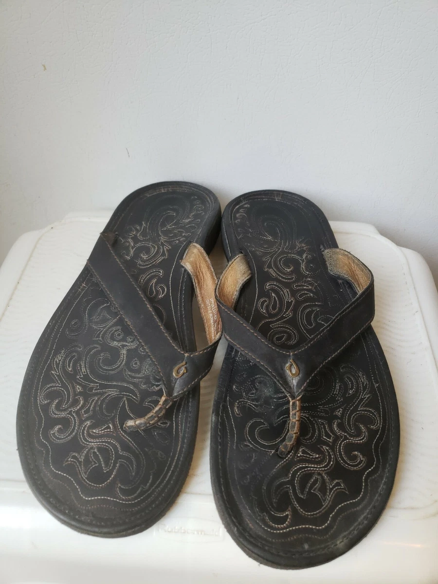 Olukai Paniolo Thong Flip Flops Sandals Brown Stitched Leather Womens Size  10