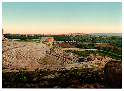 Italie, Sicilia, Siracusa, Teatro greco e panorama della città Vintage albumen p