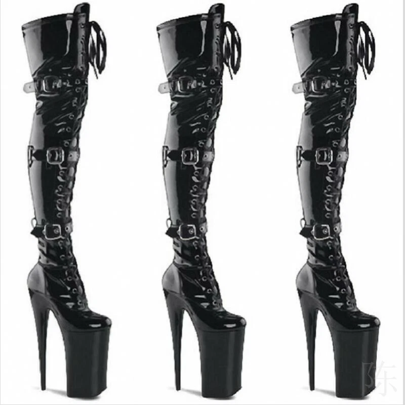 Womens Super High Heels Thigh High Boots Platform Nightclub Buckle