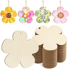 Wooden Flower Ornaments to Paint Spring Decoration 3.5inch, Cutouts