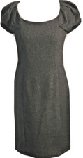 Warehouse Smart Lined Tweed Wool Silk Black work office shift pencil dress Sz 12