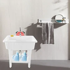 Laundry Sink 58 * 38 Cm White Laundry Tub  Utility Sink W/ Hot And Cold Faucet