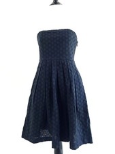 Gap Womens Blue Eyelet Emily Strapless Dress Size 4 A-line Fit Flare Pleated