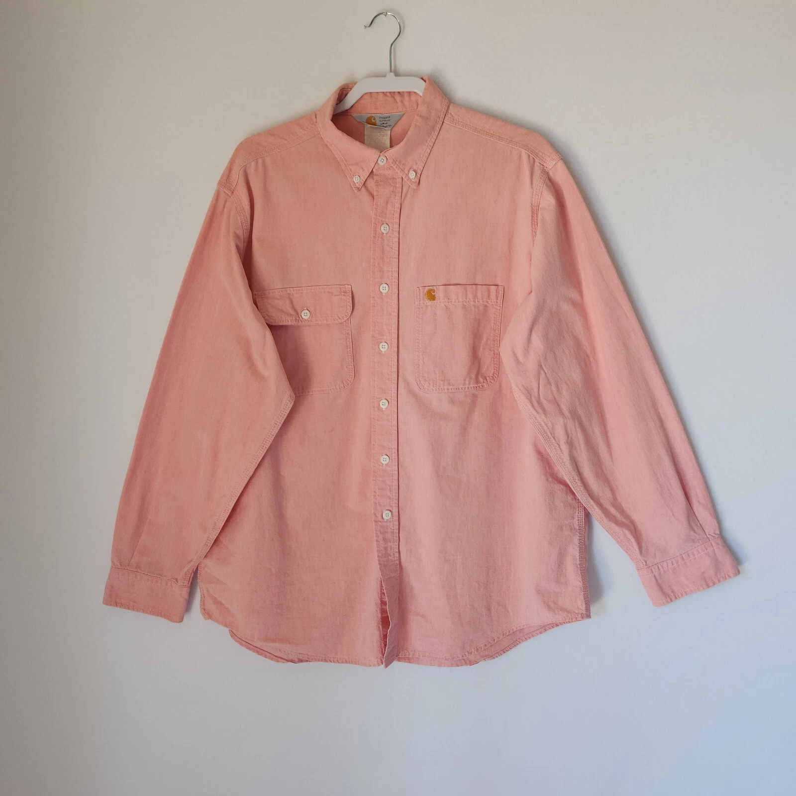 Vintage Carhartt Rugged Outdoor Wear Shirt Long Sleeve Button Orange Chest 52"XL