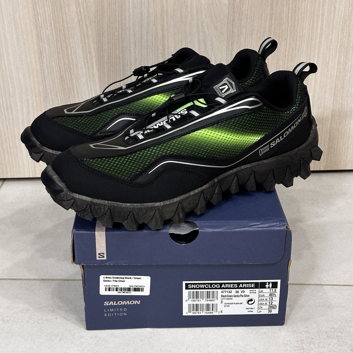 Size 12us - Salomon Aries Arise x Snowclog Black Green Gecko Size 12us - Salomon Aries Arise x Snowclog Black Green Gecko