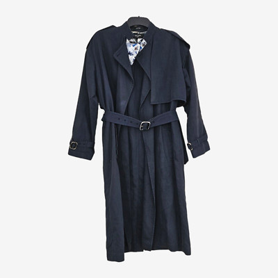 Paul Smith Damen Mantel dunkelblau 42 Baumwolle Leinen Trench Gürtel lang Black Label