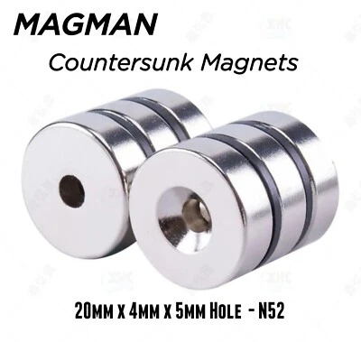 MAGMAN N52 Magnets Countersunk 20mm x 4mm Hobby DIY Industrial 20x4 Magnet Strong 🧲