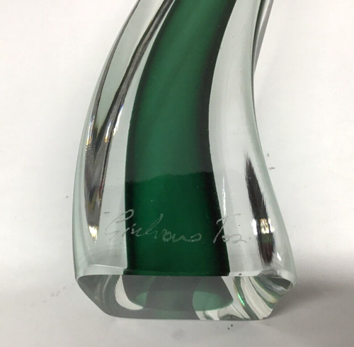 Murano Glass Vintage Green Clear Candle Holder Signed Giuliano Tosi - Picture 5 of 10