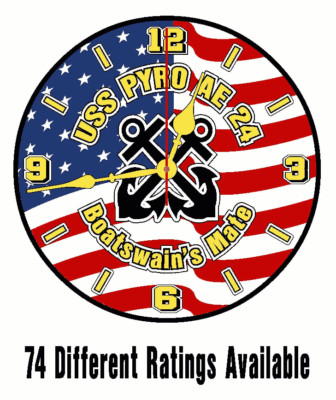 USS PYRO AE 24 Rating 11'' Wall Clock U S Flag U S Navy USN Military CL001