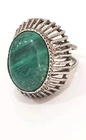 Vintage 925 Sterling Silver & Oval Malachite Ring Made In Israel Adjustable Size