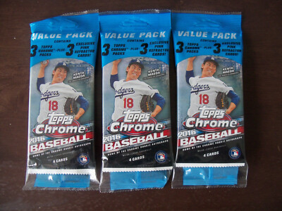 2016 TOPPS CHROME BASEBALL LOT OF 3 UNOPENED VALUE PACKS