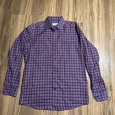 Eton Contemporary Mens Long Sleeve Button Shirt Large 16.5 42 Red Plaid Cotton