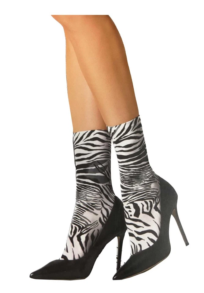 Calcetines Natori Mujer Estampado Cebra Crew Tobillera Simply Skinny Lt. Rosa Negro Blanco Foto 2 de 4