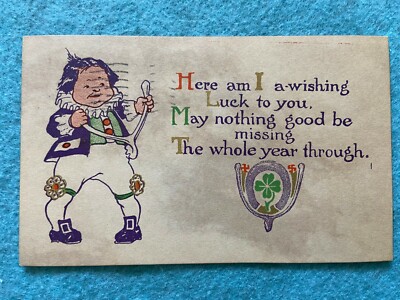 Here am I a-wishing luck to you...Vintage 1913 Postcard