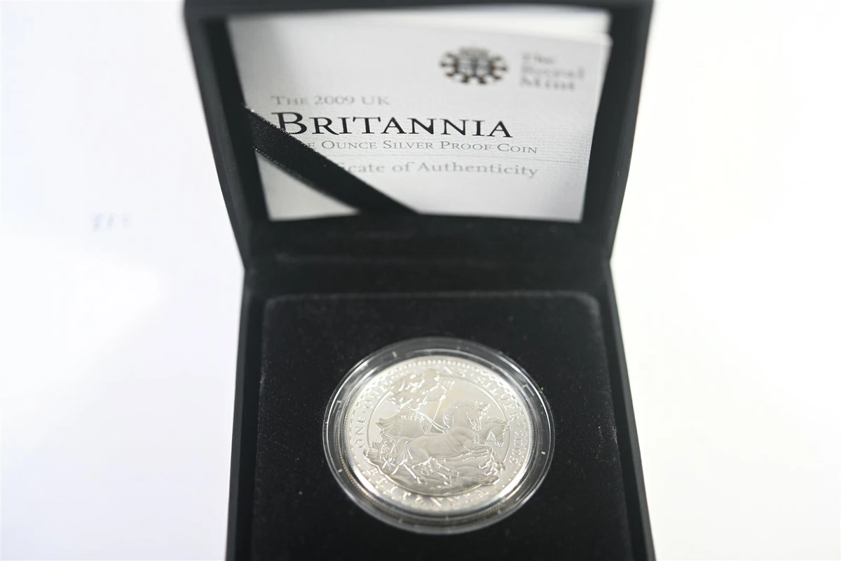 2009 UK Royal Mint Britannia Chariot one Ounce Silver Proof Coin W