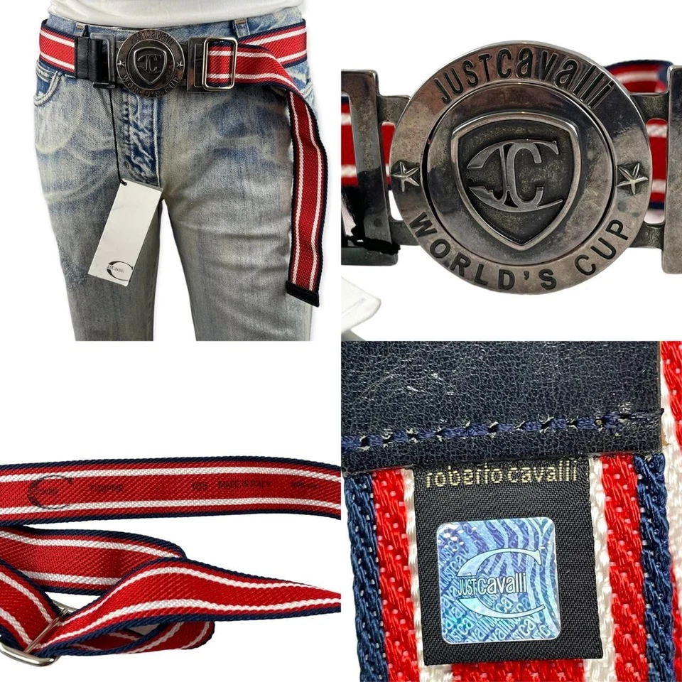 Cinturón Just Cavalli en rojo blanco y azul a rayas material lona nuevas etiquetas Foto 3 de 4