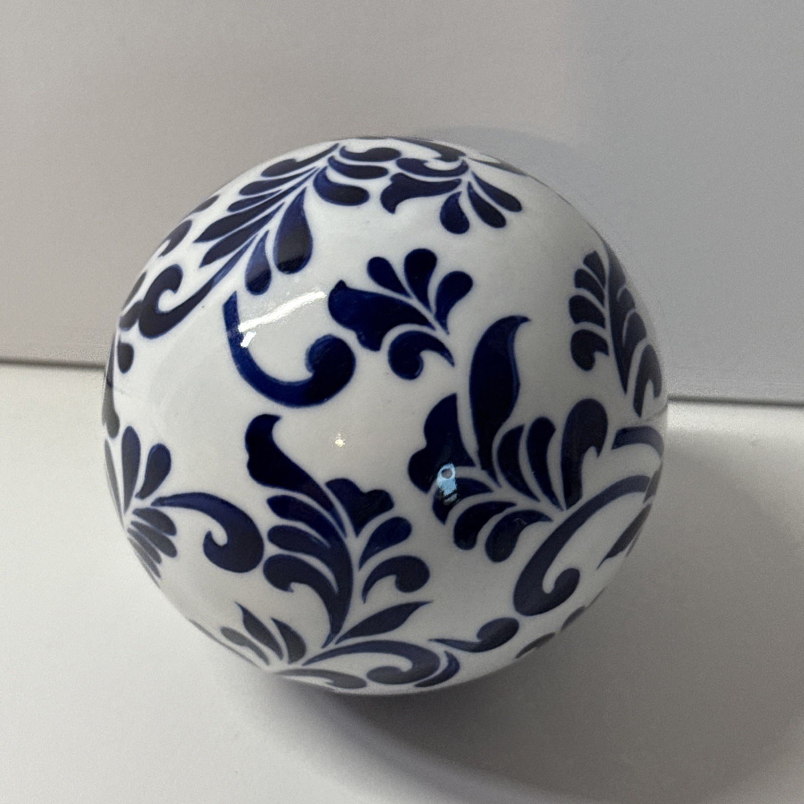 2 Vintage Blue & White Floral Porcelain Decorative Ceramic Carpet Ball 4”
