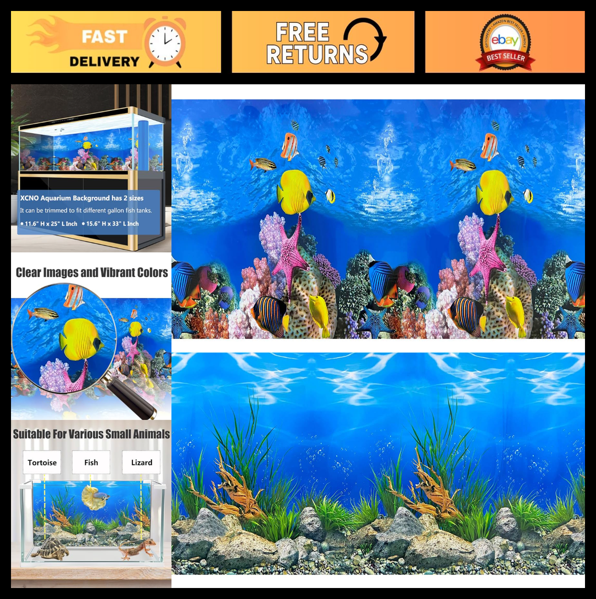 3D Aquarium Background Poster - Double-Sided Coral & Water Plants
