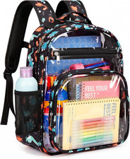 Clear Backpack for Girls - Kids Clear Bookbag - Fabric  PVC Transparent Backpac